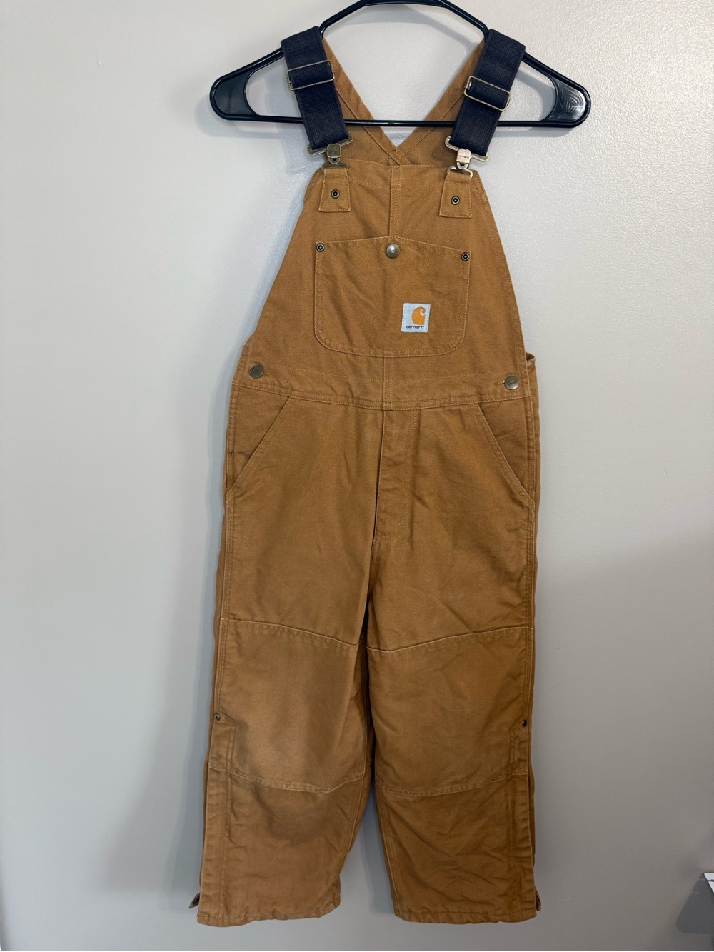 Carhartt Kids Brown Canvas Quilt Insulated Bib Overalls Rugged Youth Kids 8